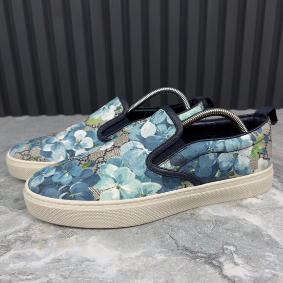 GUCCI Bloom Flower Print Blue GG Supreme Canvas Slip-on 8.5 G or 9 US 42.5 EU - Picture 5 of 16